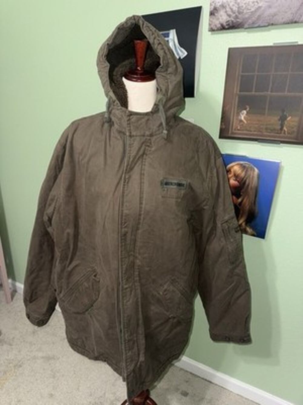 VTG 90s Abercrombie & Fitch Mens Khaki Lined Hooded Military Jacket Size Large
